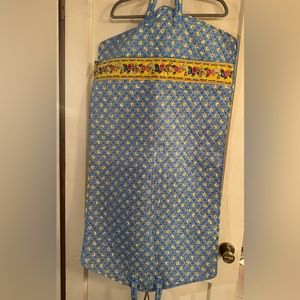 Quilted Blue Floral Travel Garment Bag with Yellow Accent
